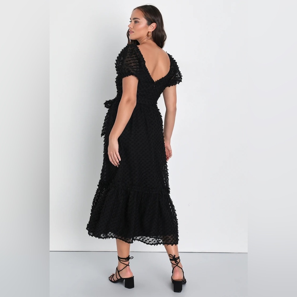 Dramatically Chic Black Clip Dot Puff Sleeve Midi… - image 7